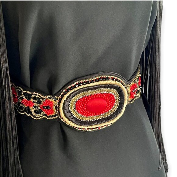 Vtg La Perla Black Beaded Epaulet Long Fringe Scoop Open Back Dress IT 44 US 8 - Picture 6 of 15